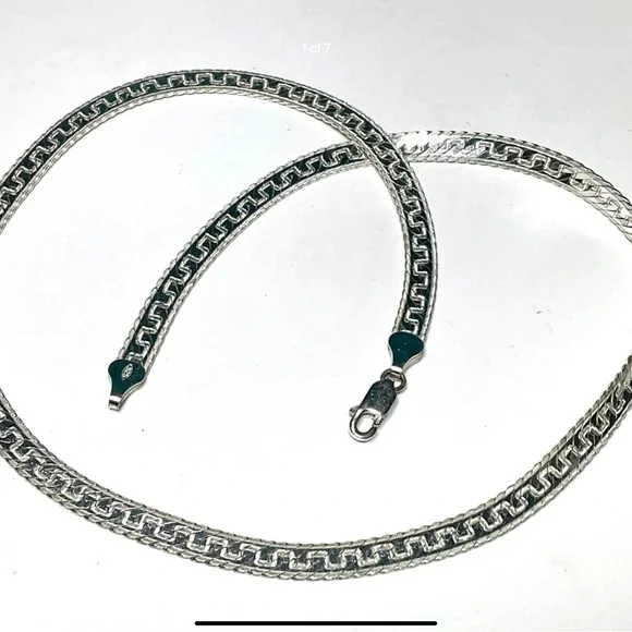 Italian Sterling Silver Greek Key Herringbone Necklace 5.5mm Wide - Picture 1 of 7